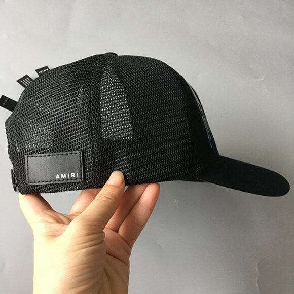 Amiri Embroidered Paint Drip AM Logo Trucker Snapback Cap main image 8